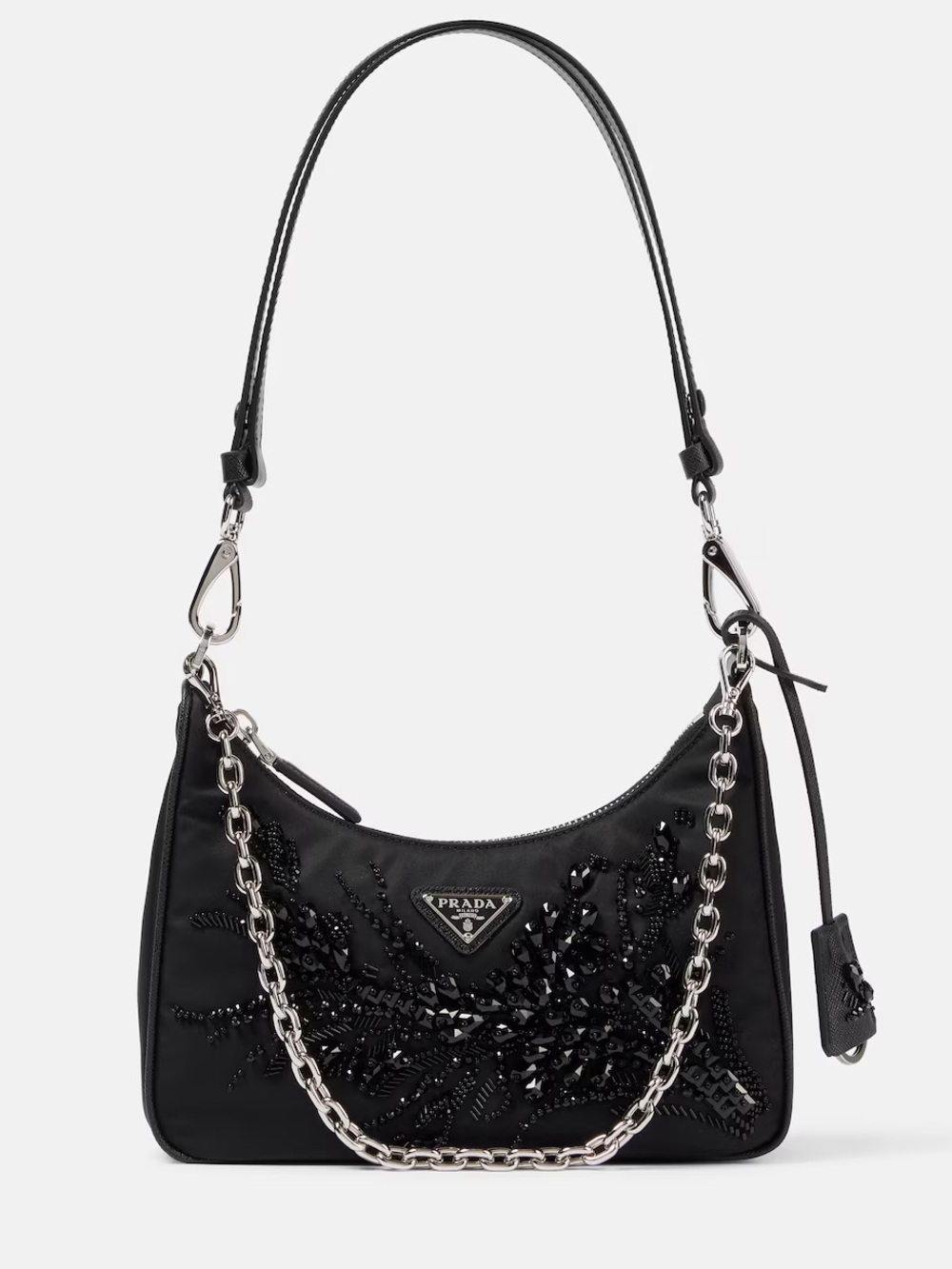 Prada Re-Edition Embellished Nylon Black Shoulder Bag